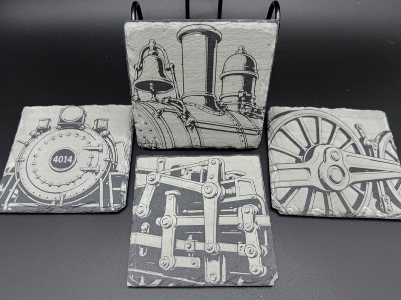 Steam Locomotive Slate Coaster Set - Gift for Train Lovers, Railroad Decor