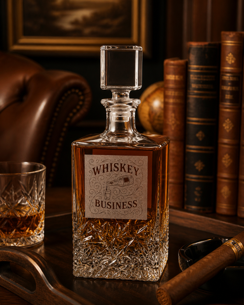 Engraved Whiskey Decanter – “Whiskey Business” Glass Decanter Gift