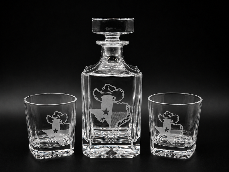 Whiskey Decanter Set – Engraved Glass Decanter & Whiskey Glasses