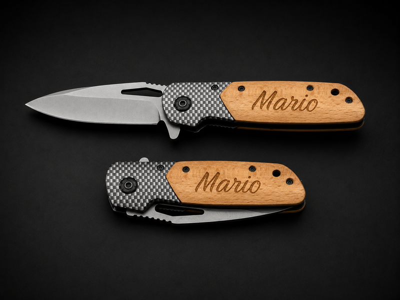 Personalized Folding Pocket Knife – Engraved EDC Knife with Wood Handle