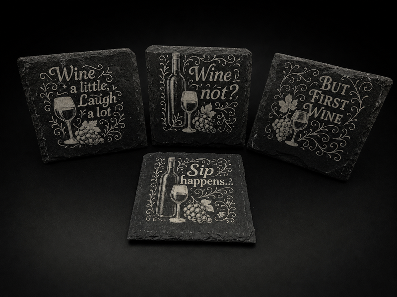 Funny Wine Coaster Set – Engraved Slate Drink Coasters (Set of 4)