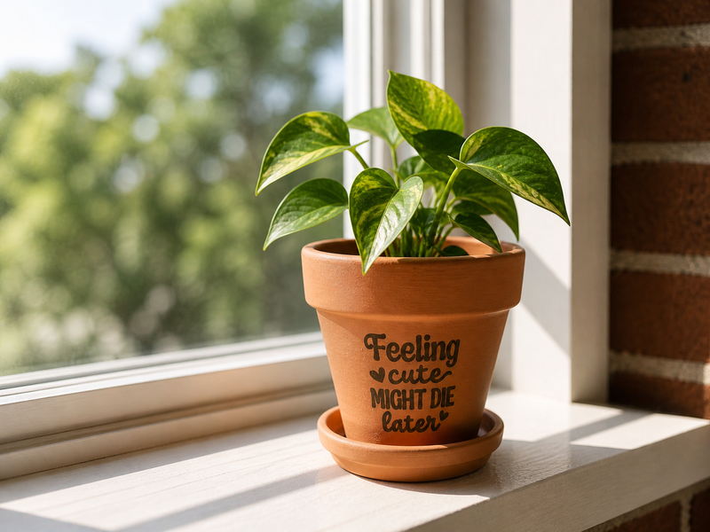 Funny Engraved Terracotta Planter Pot with Drainage Tray – Succulent & Herb Planter