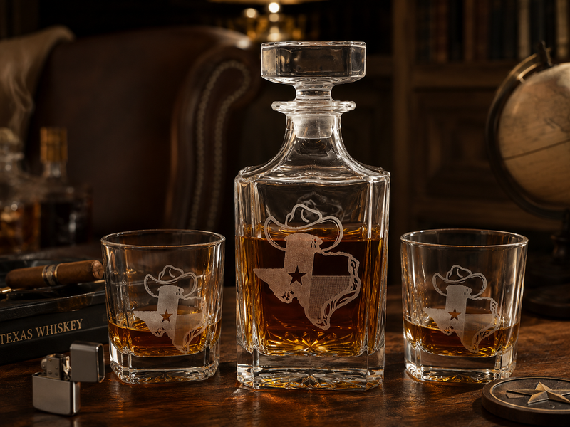 Whiskey Decanter Set – Engraved Glass Decanter & Whiskey Glasses