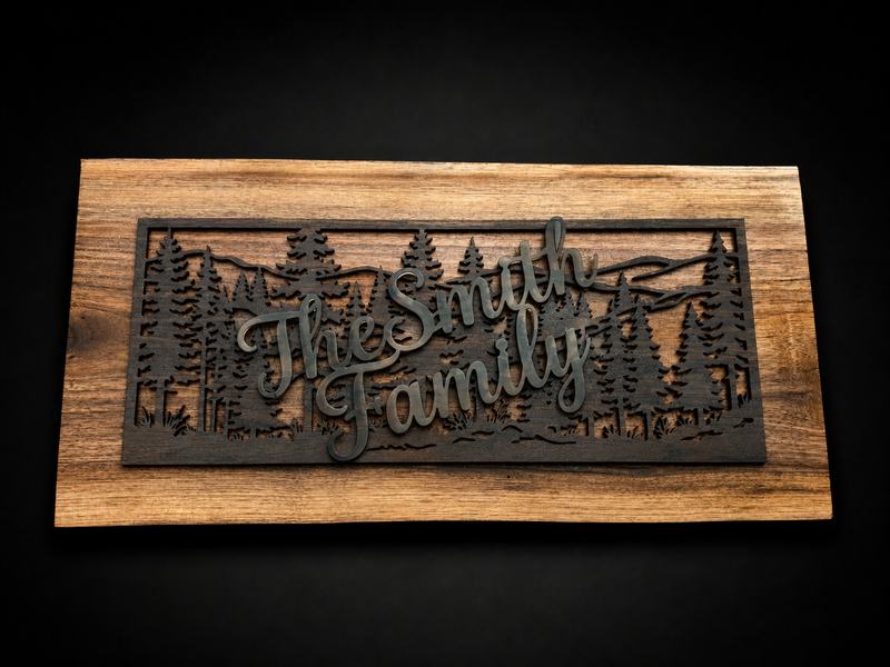 Custom Family Name Wood Sign – Layered Cabin Wall Decor with Gloss Acrylic Lettering