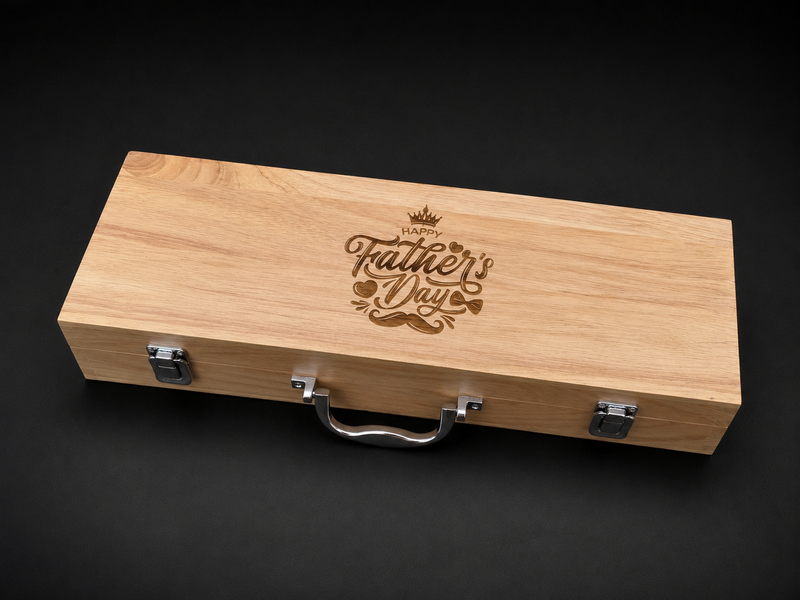 Personalized BBQ Grill Tool Set – Father’s Day Wooden Barbecue Gift Case