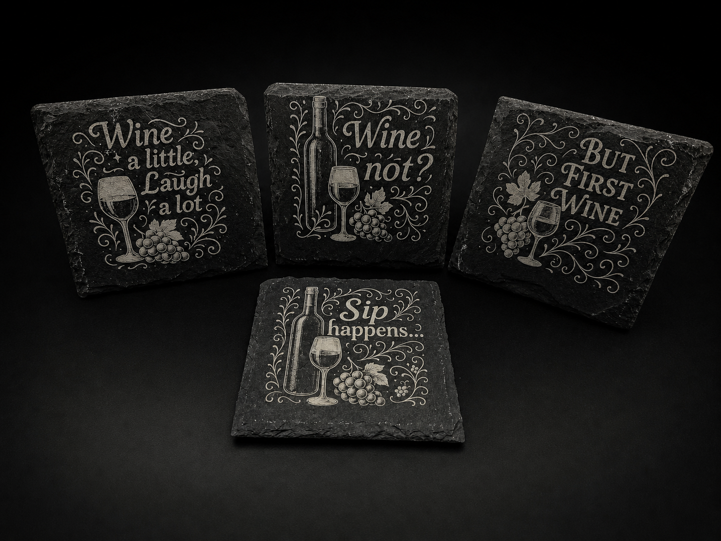Funny Wine Coaster Set – Engraved Slate Drink Coasters (Set of 4)