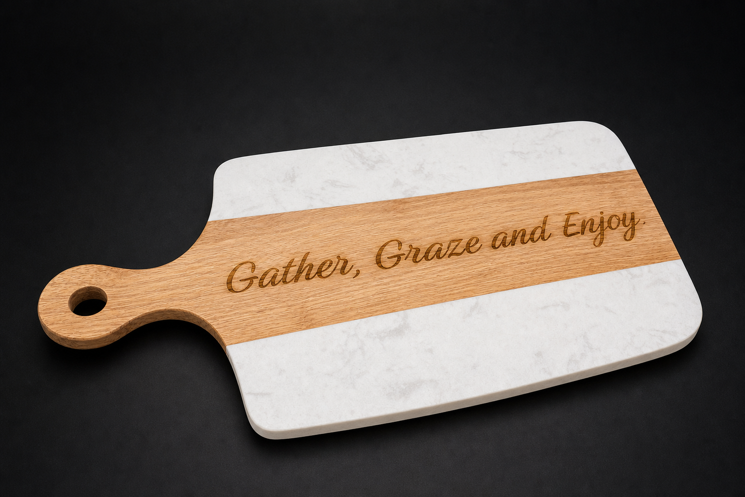 Laser Engraved Marble Wood Charcuterie Board · Custom Quote Name · Personalized Serving Board · Housewarming Wedding Entertaining Gift